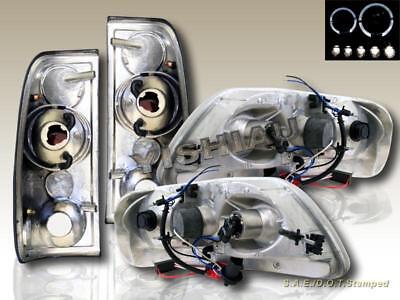8/1997-2003 FORD F-150 PROJECTOR HEADLIGHTS BLACK TWIN HALO LED & TAIL LIGHTS
