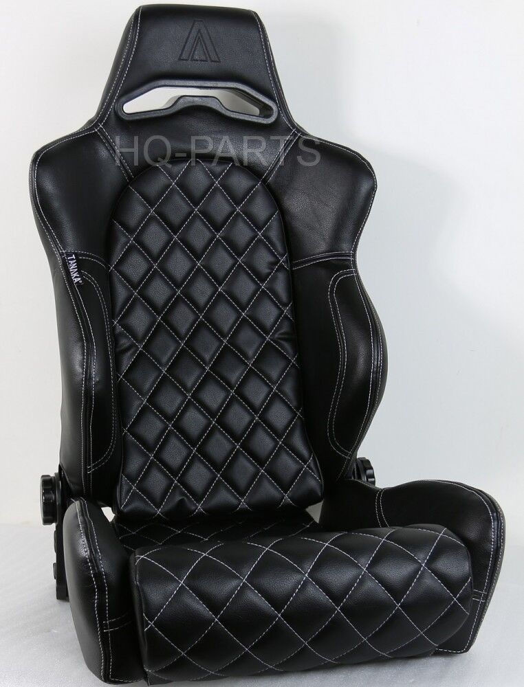 SLIDERS 2 BLACK PVC LEATHER RECLINABLE RACING SEATS FOR ALL ACURA 