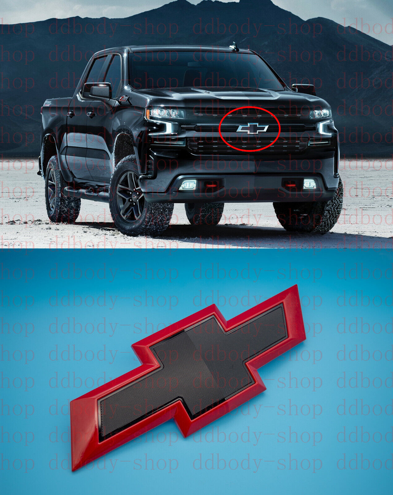 2019-2020 New Gen. Silverado 1500 GM Black Red Bowtie Grille Emblem
