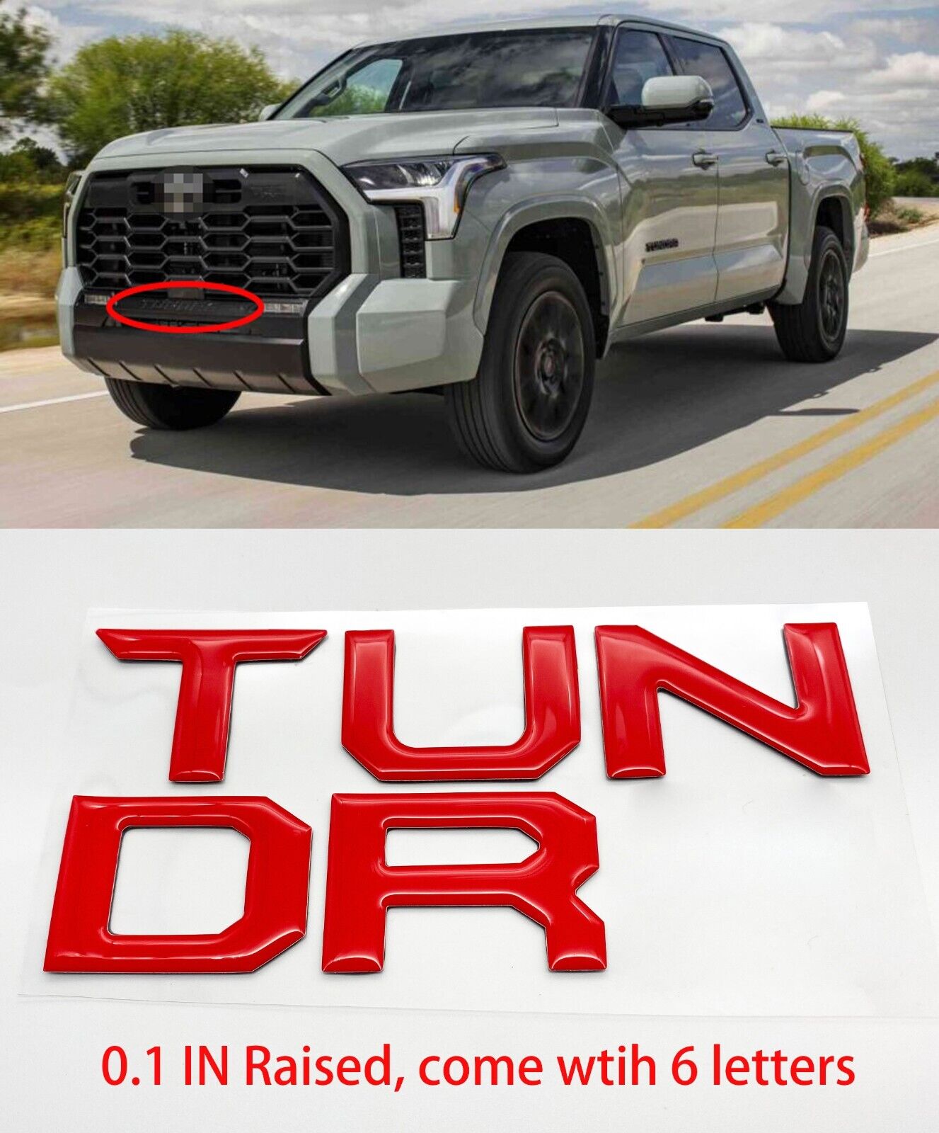Red Emblem compatible TOYOTA 2022 2023 TUNDRA Front Grill Letters Domed
